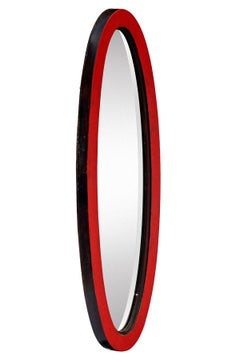 Antique Mahogany Oval Beveled Mirror, Art Deco, Ruby Red Finish