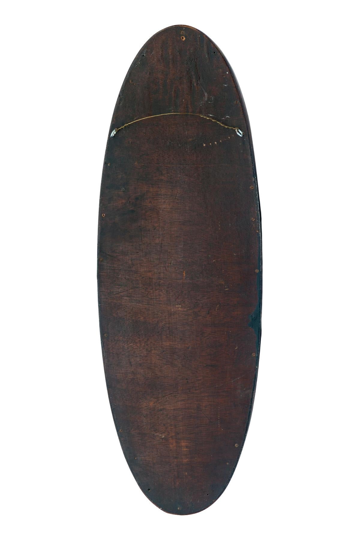 British Slender Oval Beveled Mirror in Ruby Red For Sale