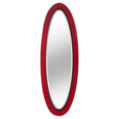 Slender Oval Beveled Mirror in Ruby Red
