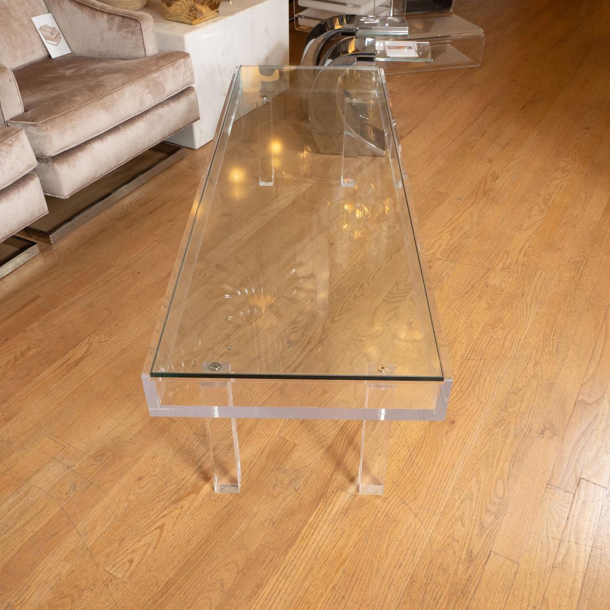American Slender sliding top Lucite and glass coffee table For Sale