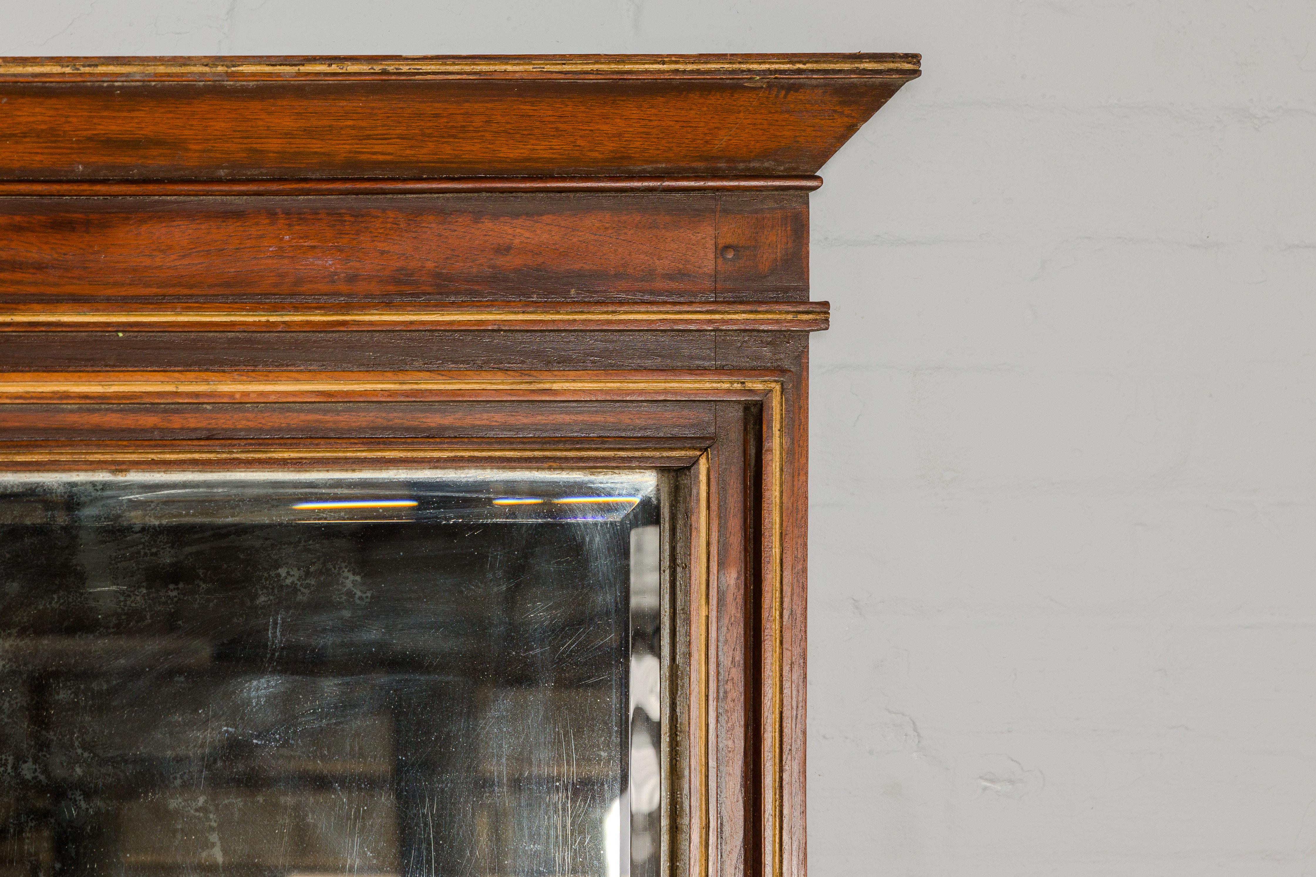 20th Century Slender Wooden Mirror with Carved Motifs, Made of Antique Indian Wood For Sale
