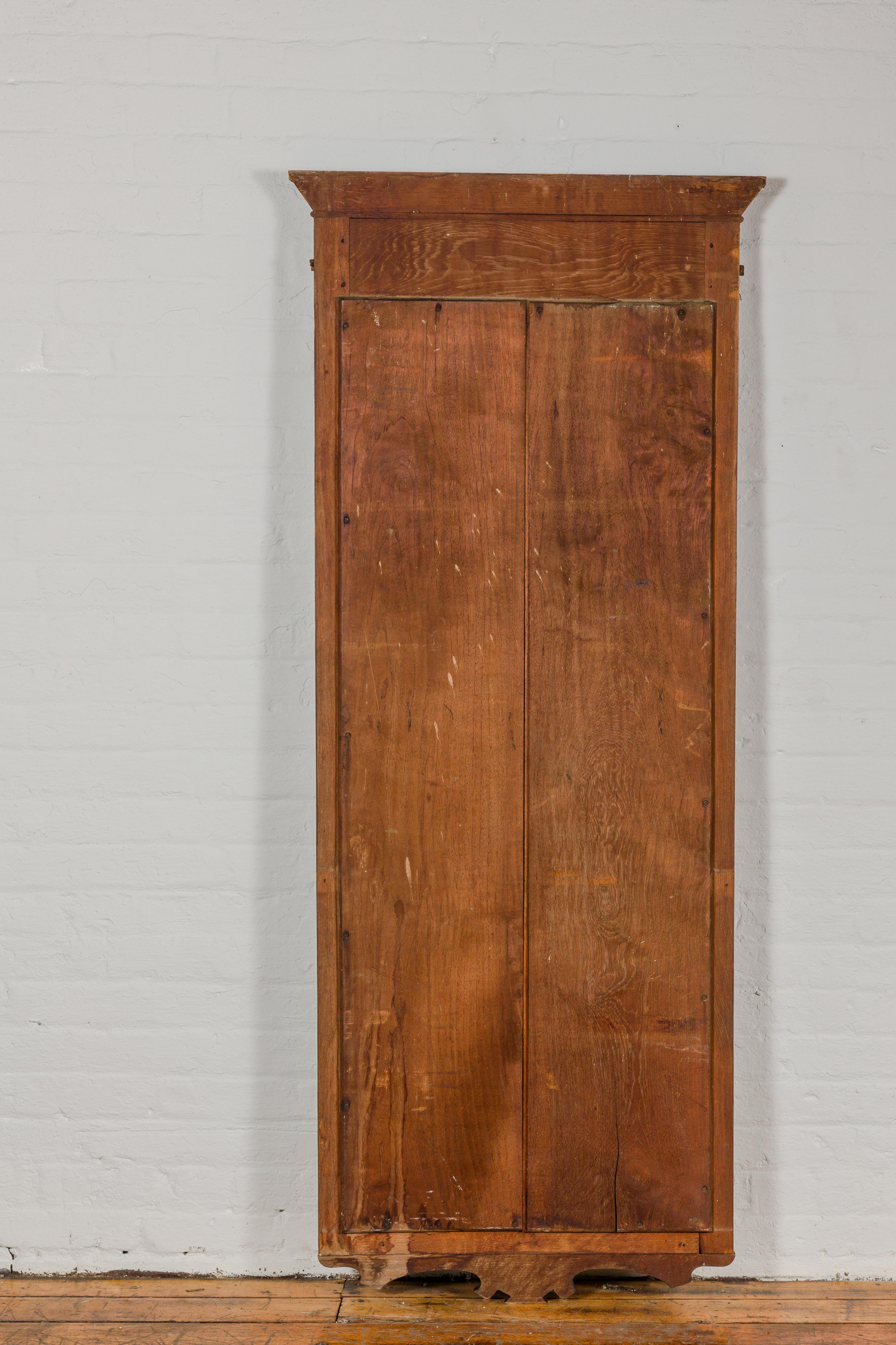 Slender Wooden Mirror with Carved Motifs, Made of Antique Indian Wood For Sale 5