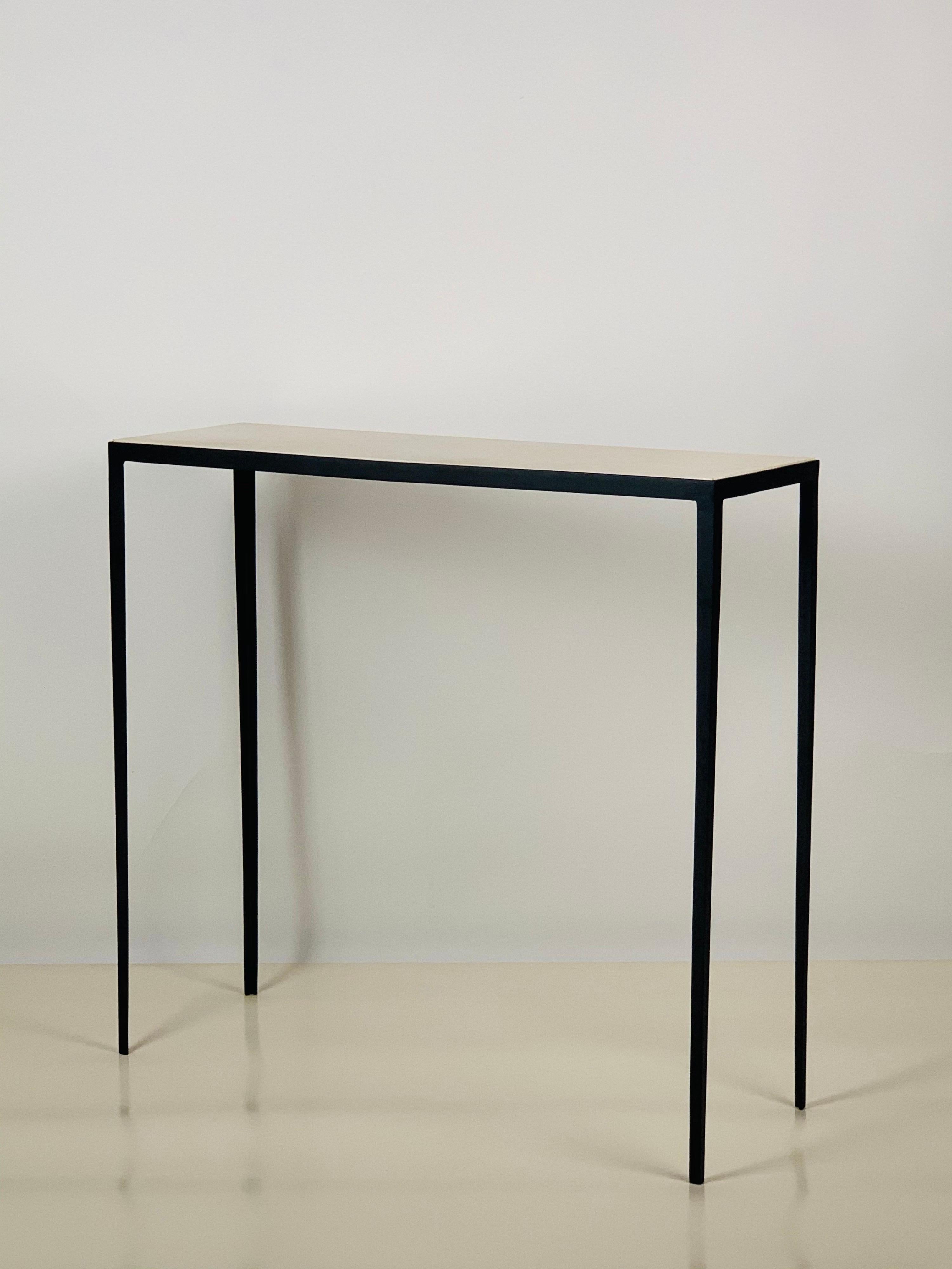 Powder-Coated Slender Wrought Iron and Parchment 'Etude' Console For Sale