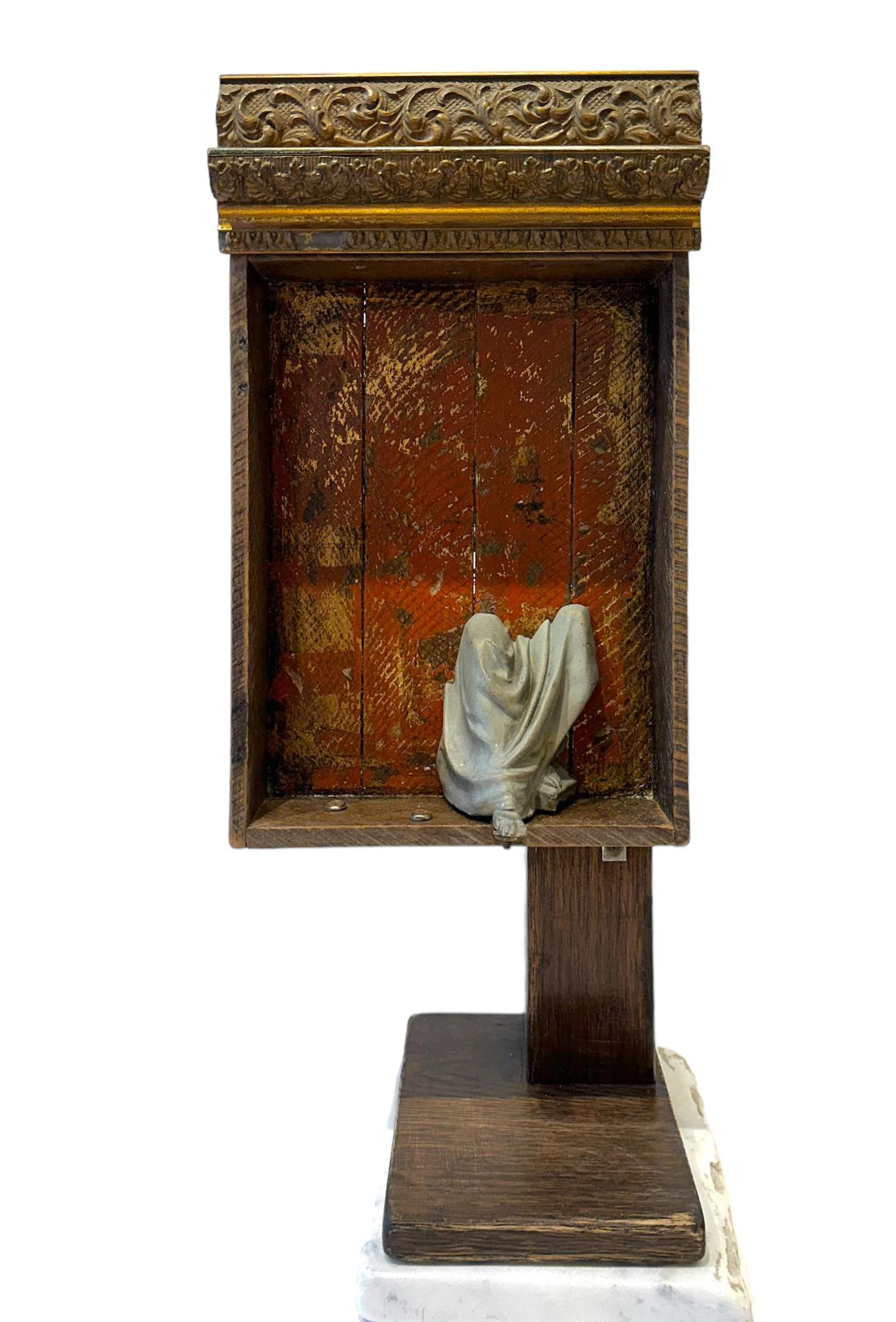 Contemporary Slice #2 , Objet d'Art - Shrine with Found Objects on a Marble Base For Sale