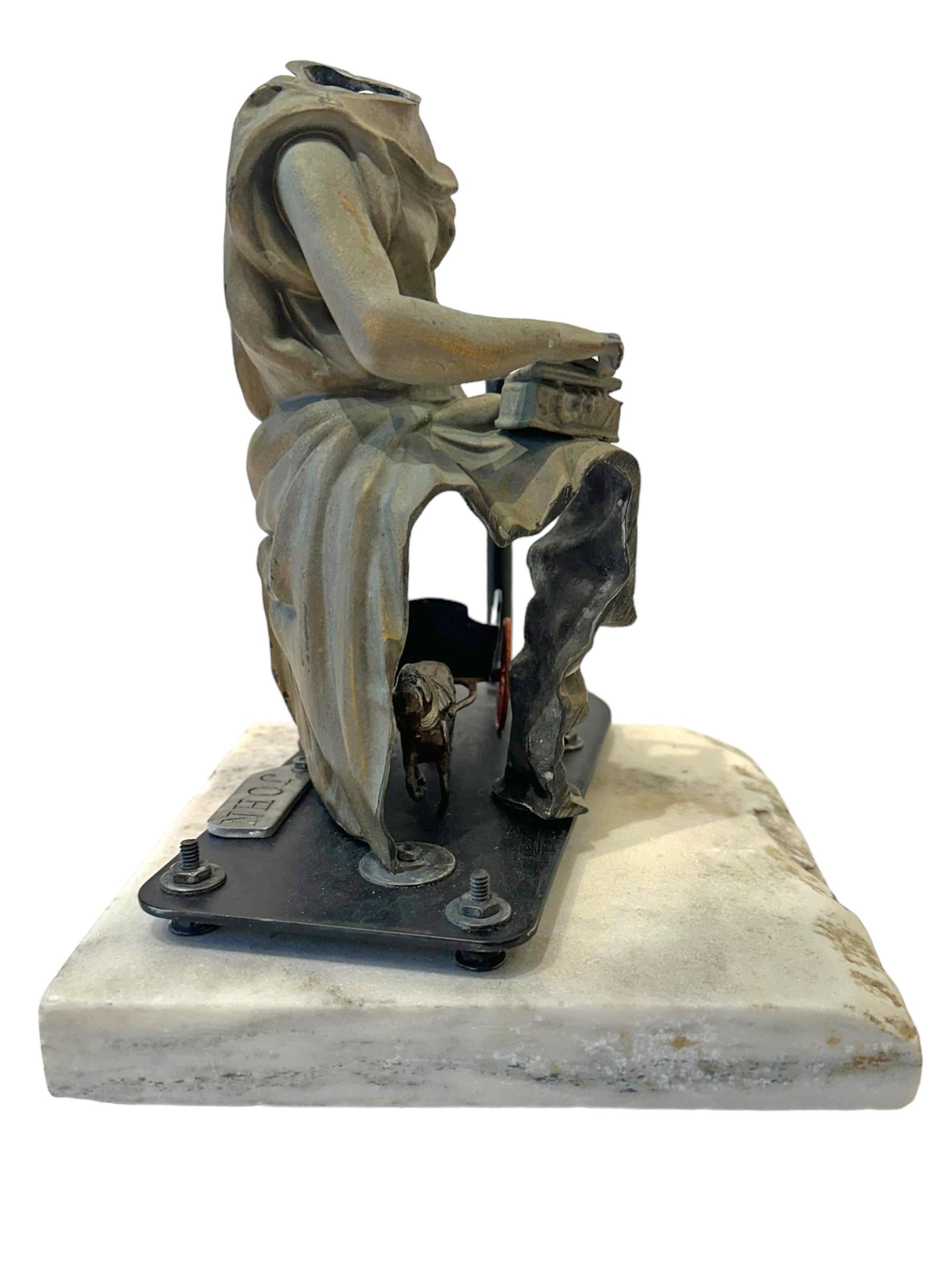 American Slice #3 , Objet d'Art - Sliced Figurine with Toy Horse & Cart on a Marble Base For Sale