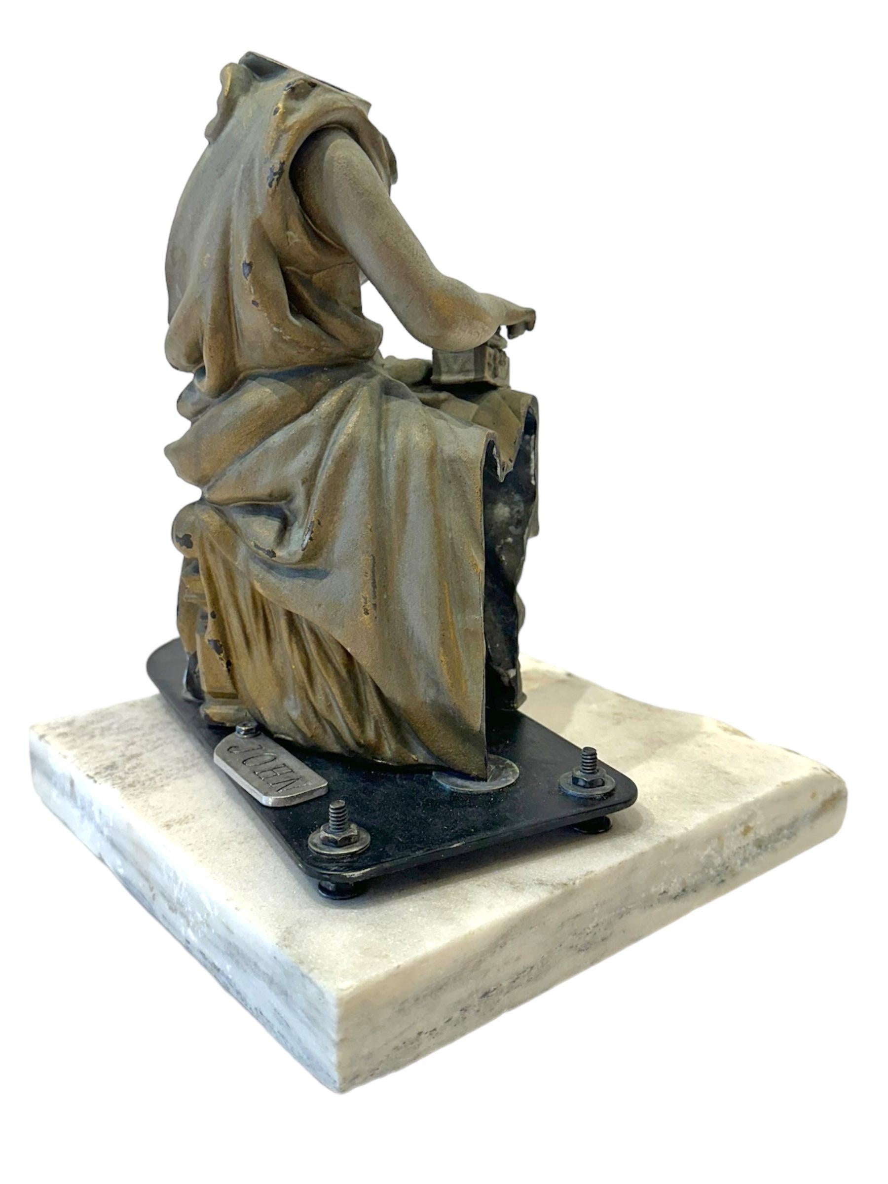 Hand-Crafted Slice #3 , Objet d'Art - Sliced Figurine with Toy Horse & Cart on a Marble Base For Sale