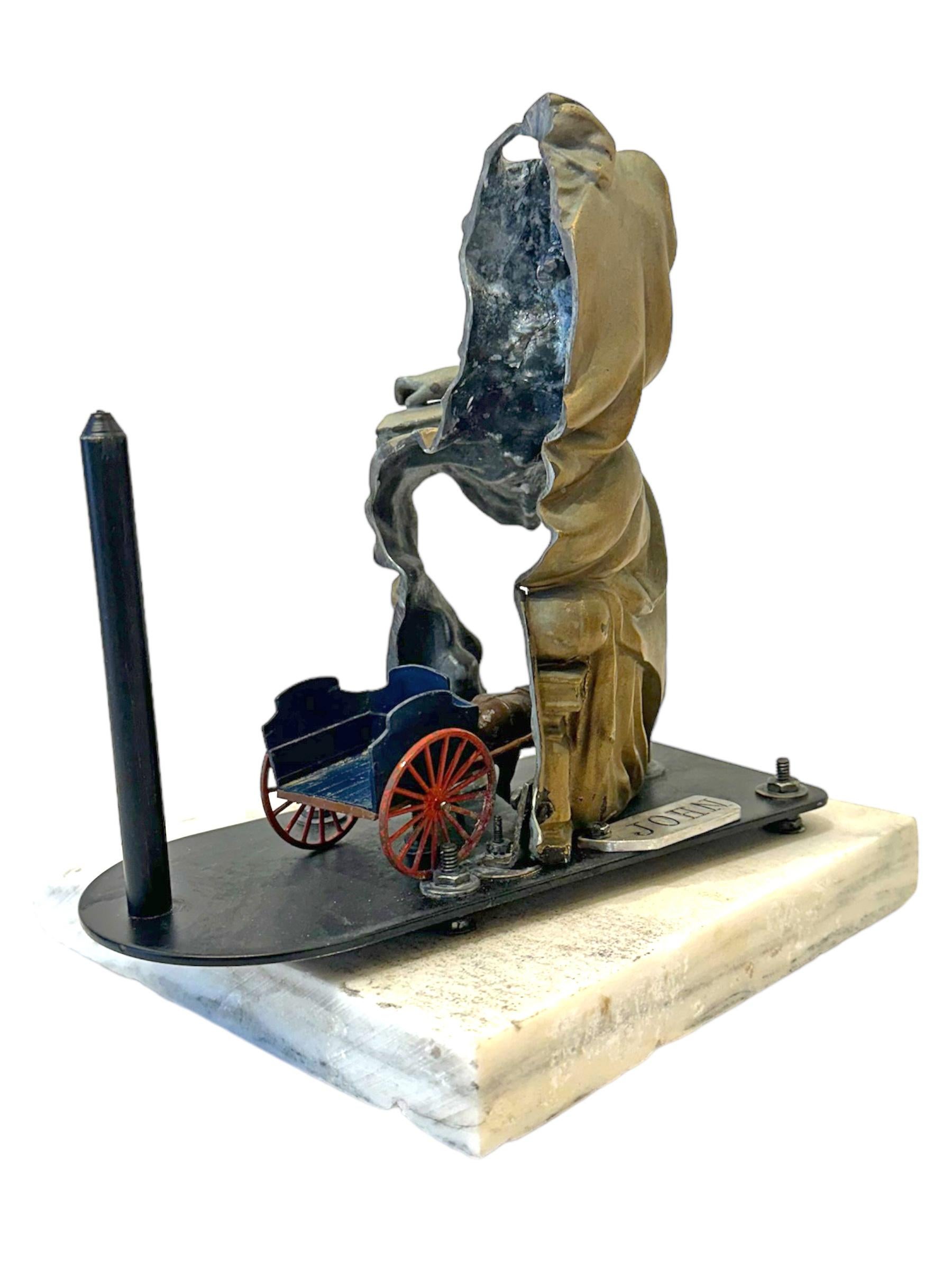 Contemporary Slice #3 , Objet d'Art - Sliced Figurine with Toy Horse & Cart on a Marble Base For Sale
