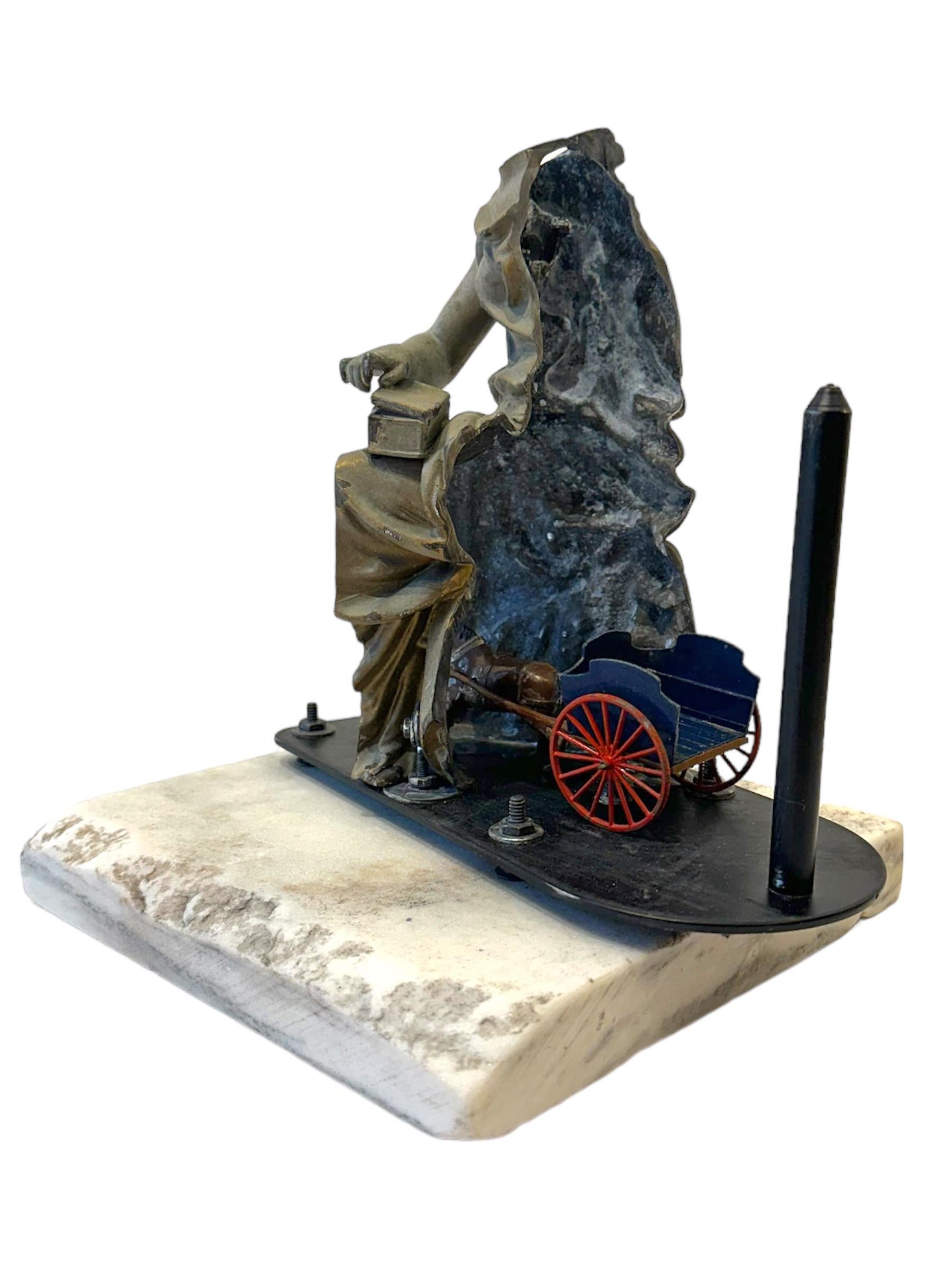Paint Slice #3 , Objet d'Art - Sliced Figurine with Toy Horse & Cart on a Marble Base For Sale