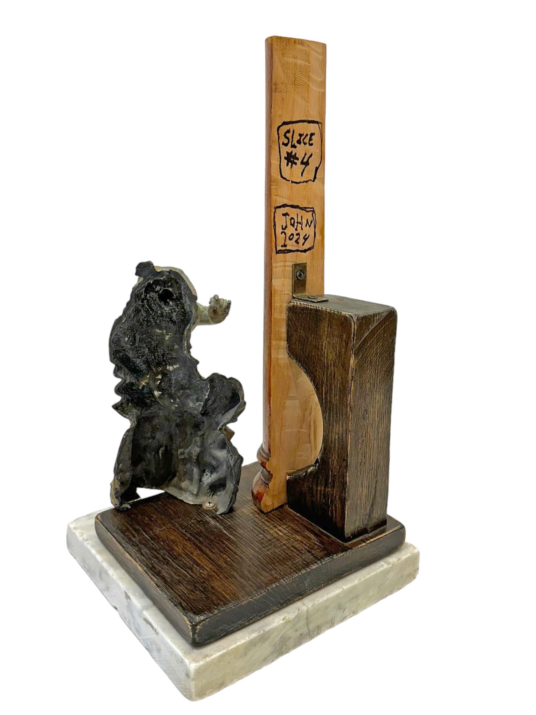 American Slice #4 , Objet d'Art - Sliced Figurine with Wooden Column on a Marble Base For Sale
