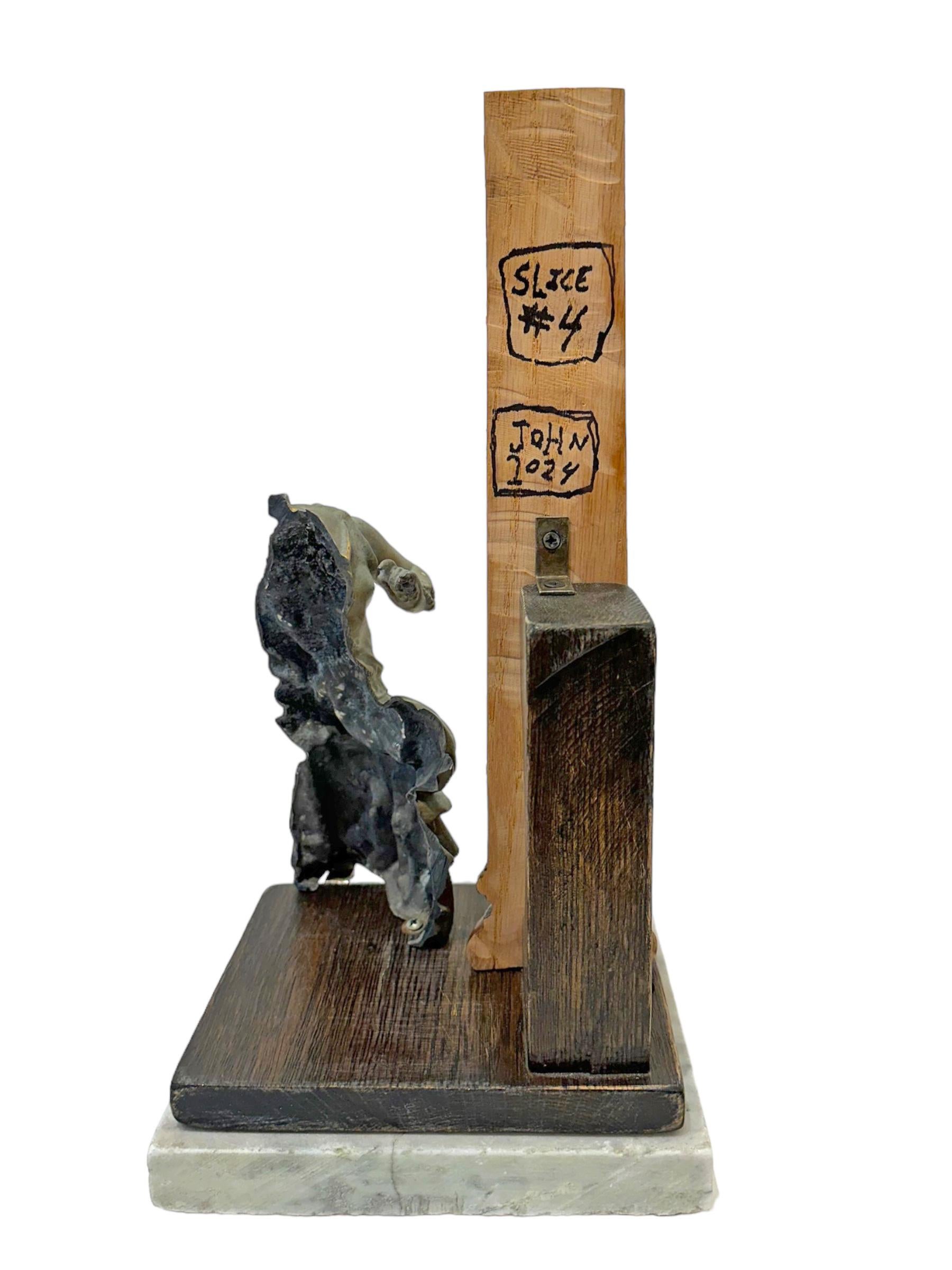 Hand-Crafted Slice #4 , Objet d'Art - Sliced Figurine with Wooden Column on a Marble Base For Sale