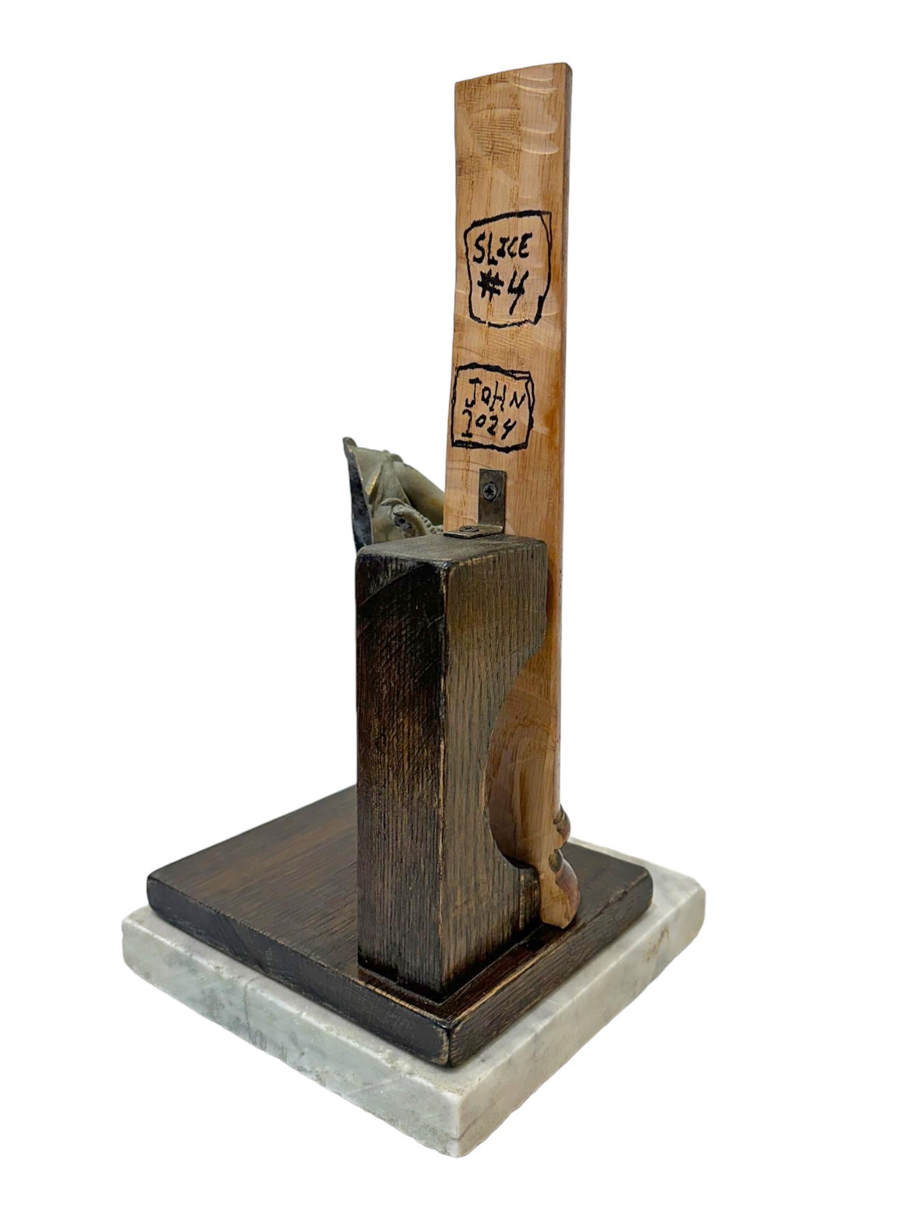 Slice #4 , Objet d'Art - Sliced Figurine with Wooden Column on a Marble Base In New Condition For Sale In Chicago, IL