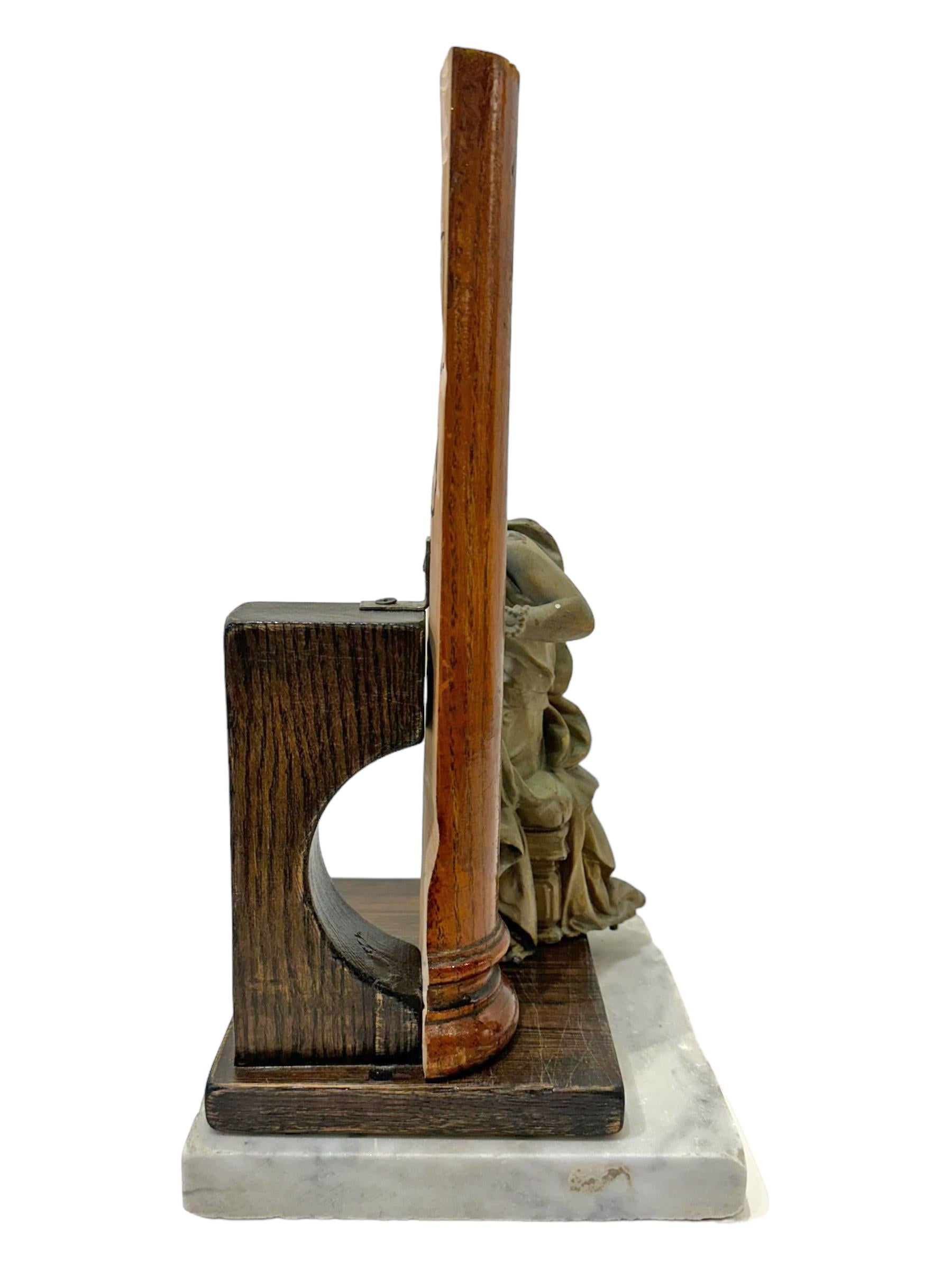 Contemporary Slice #4 , Objet d'Art - Sliced Figurine with Wooden Column on a Marble Base For Sale
