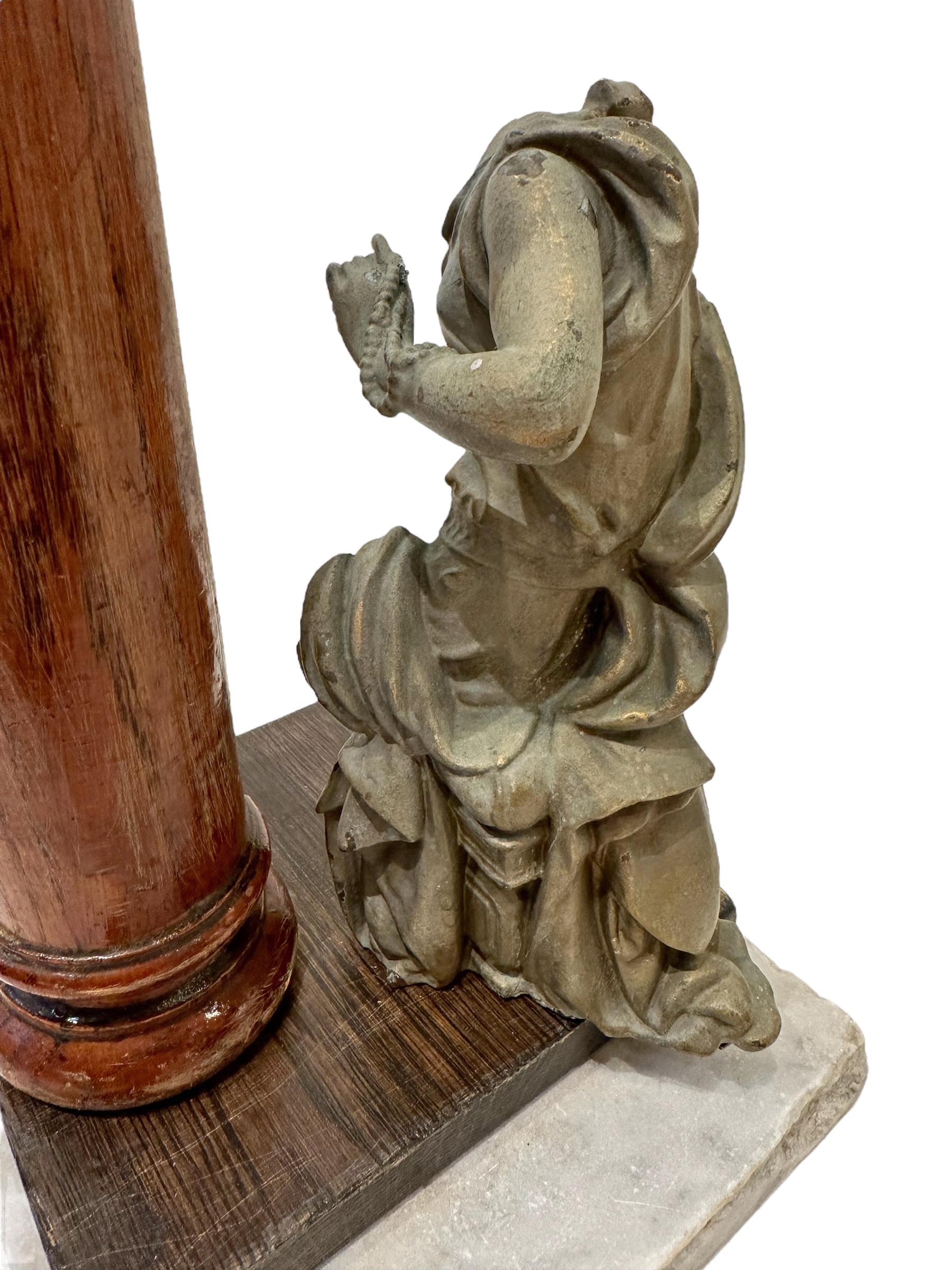Metal Slice #4 , Objet d'Art - Sliced Figurine with Wooden Column on a Marble Base For Sale