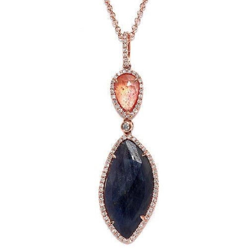 Slice 9.68 Carat Multi Sapphire and 0.48 Carat Diamonds 14 Karat Gold Necklace For Sale