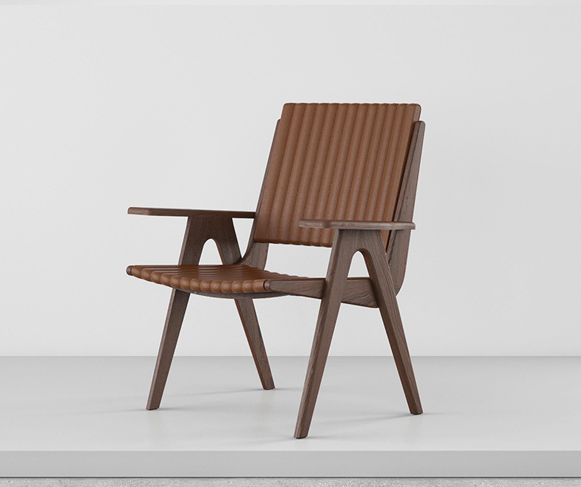Slice is a contemporary reinterpretation of the wooden outdoor chairs that works very well at indoors as well. The chair is also available with upholstered seat and backrest, as well as having an armless sibling.