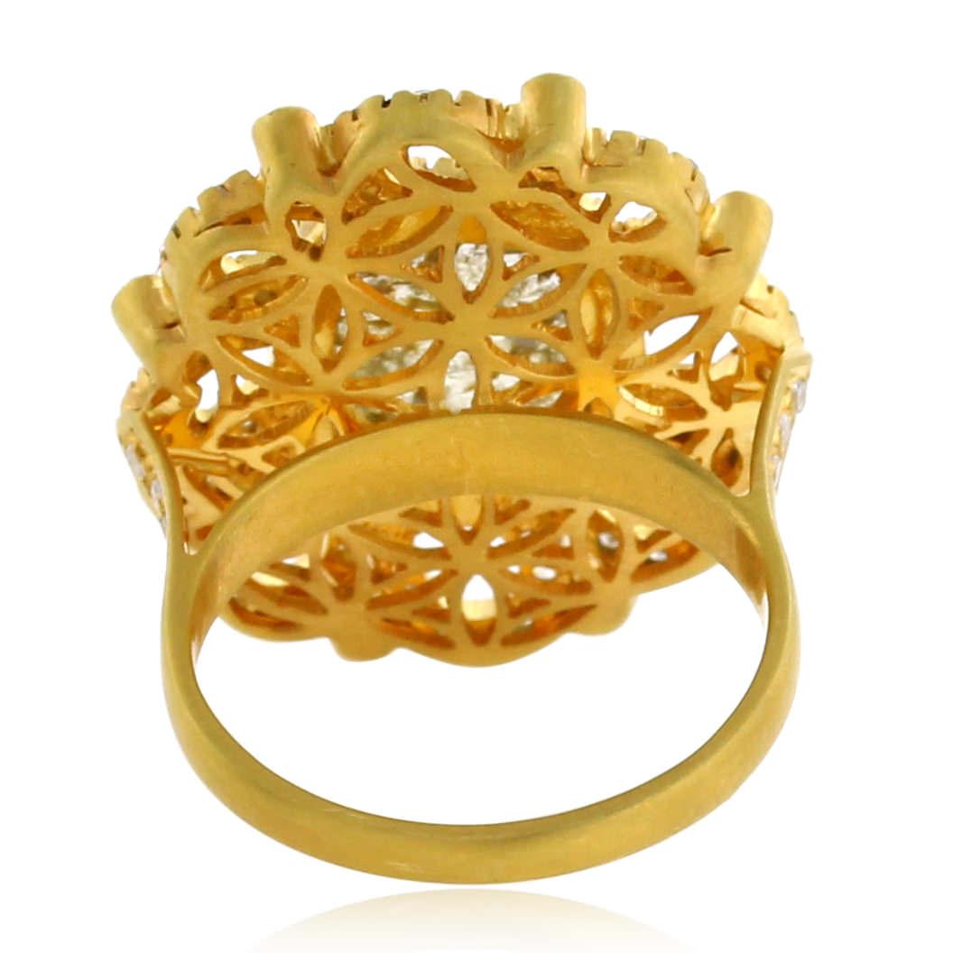 Art Nouveau Slice Daimond Cocktail Ring With Pave Diamond Made In 18k Yellow Gold For Sale