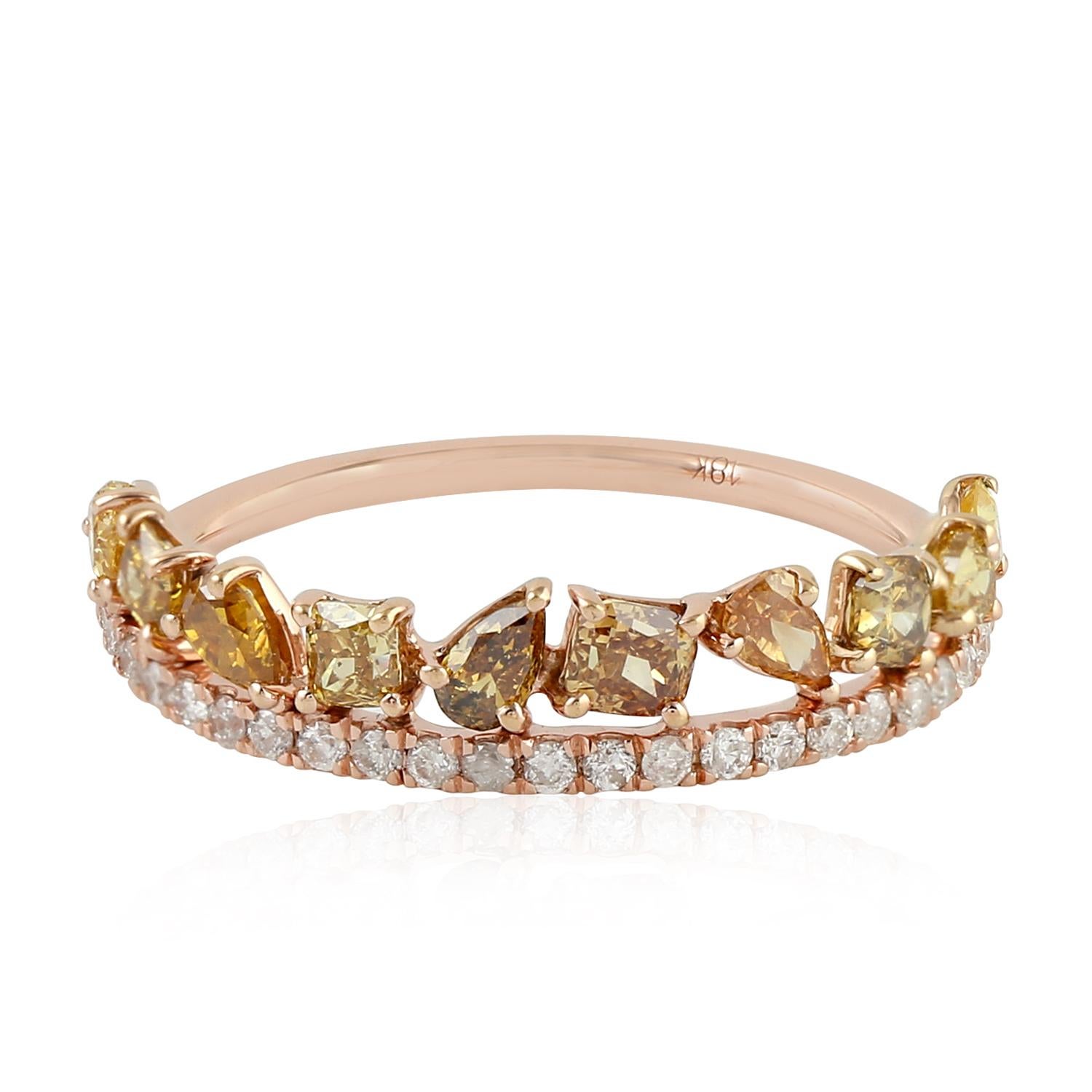 Mixed Cut Fancy Slice Diamond 18 Karat Gold Engagement Ring For Sale