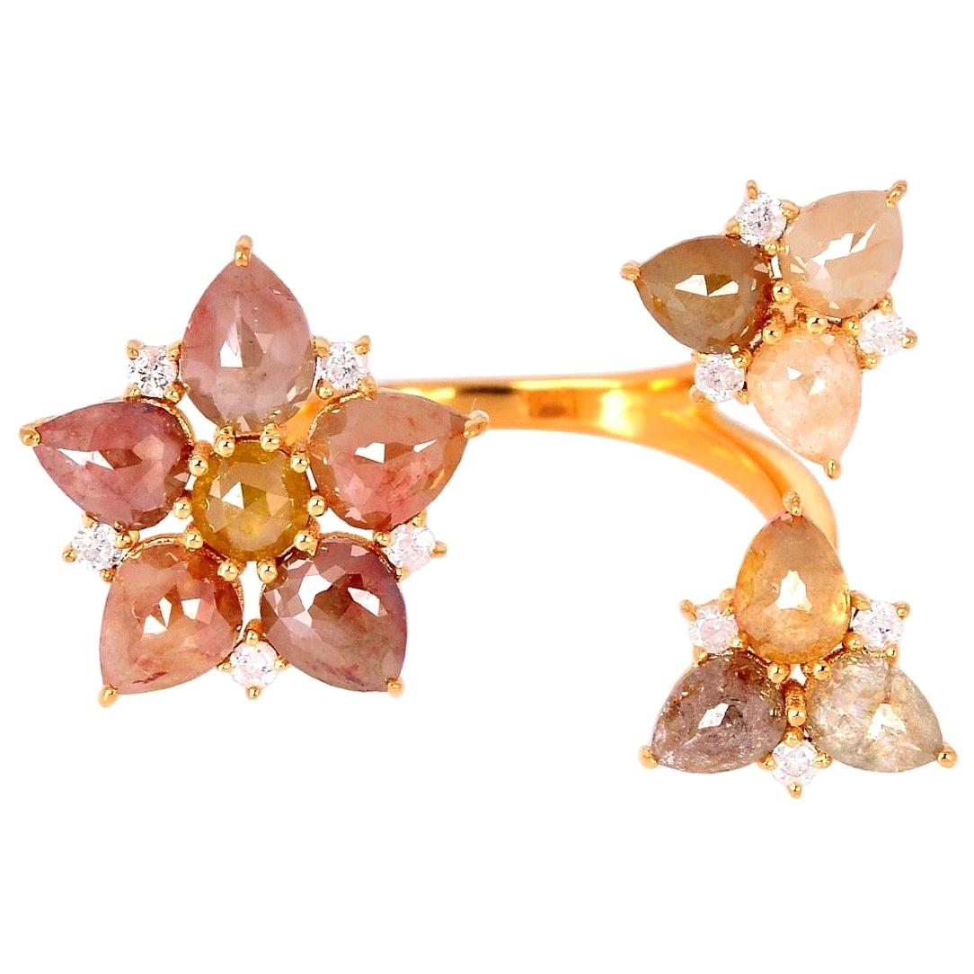 For Sale:  Slice Diamond 18 Karat Gold Flower Ring