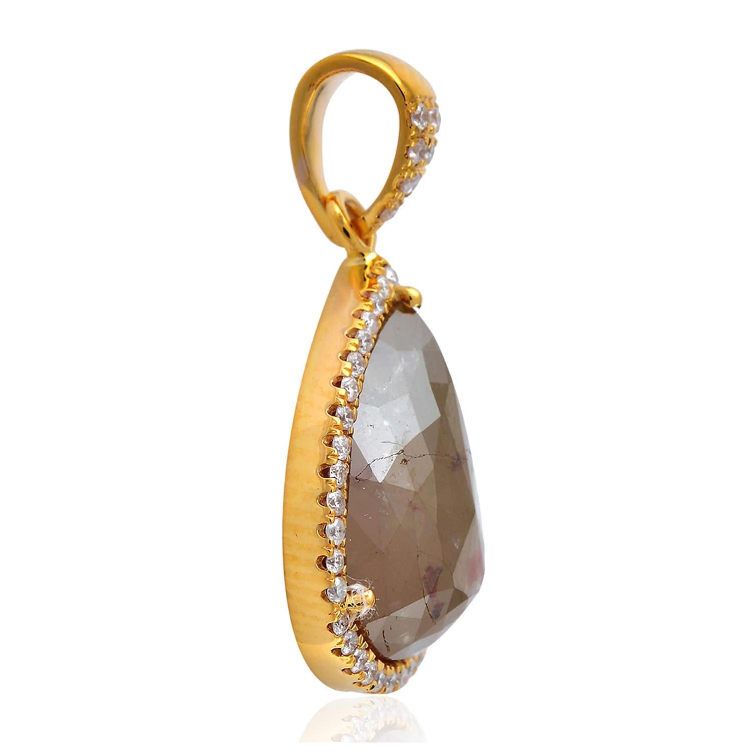 Modern Slice Diamond 18 Karat Gold Pendant Necklace For Sale