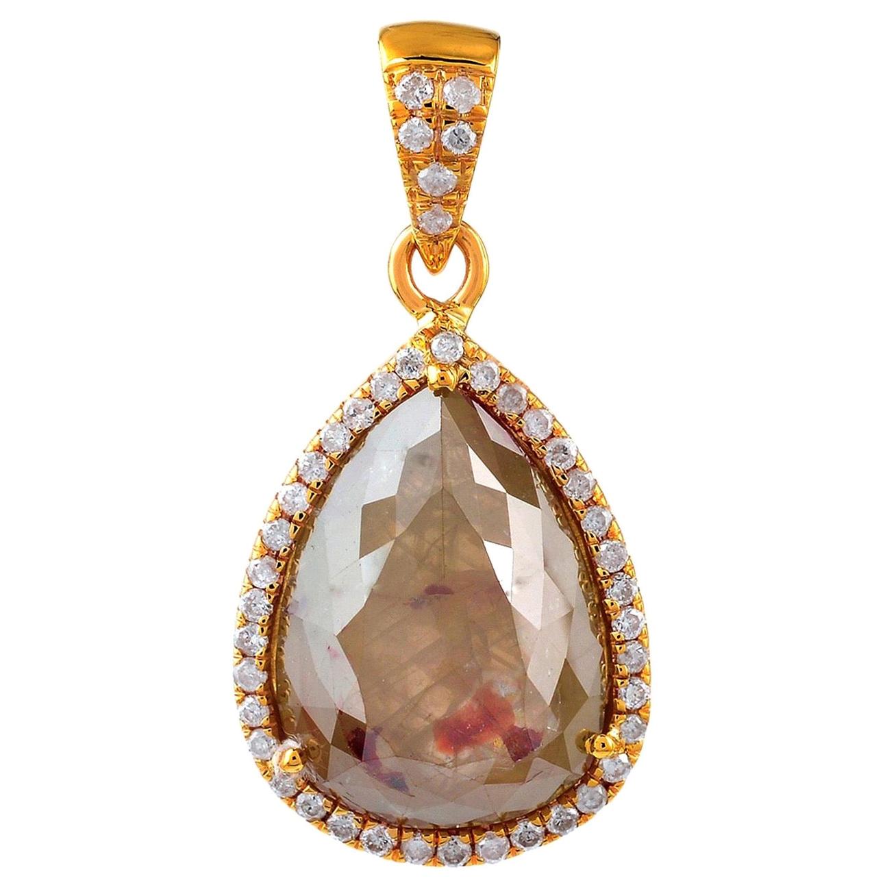 Slice Diamond 18 Karat Gold Pendant Necklace For Sale