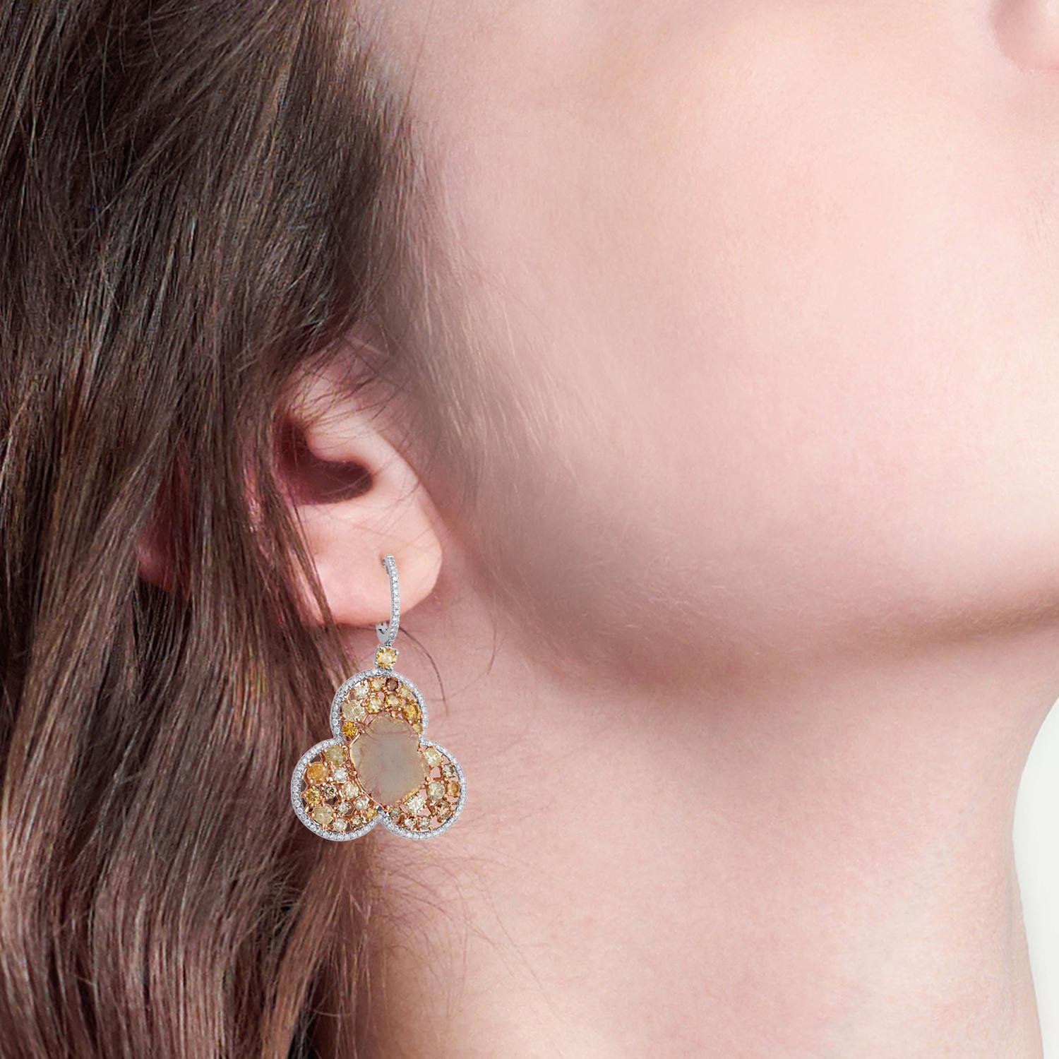 Modern Slice Diamond 18k Gold Dangle Earring With Multi Color Diamonds For Sale