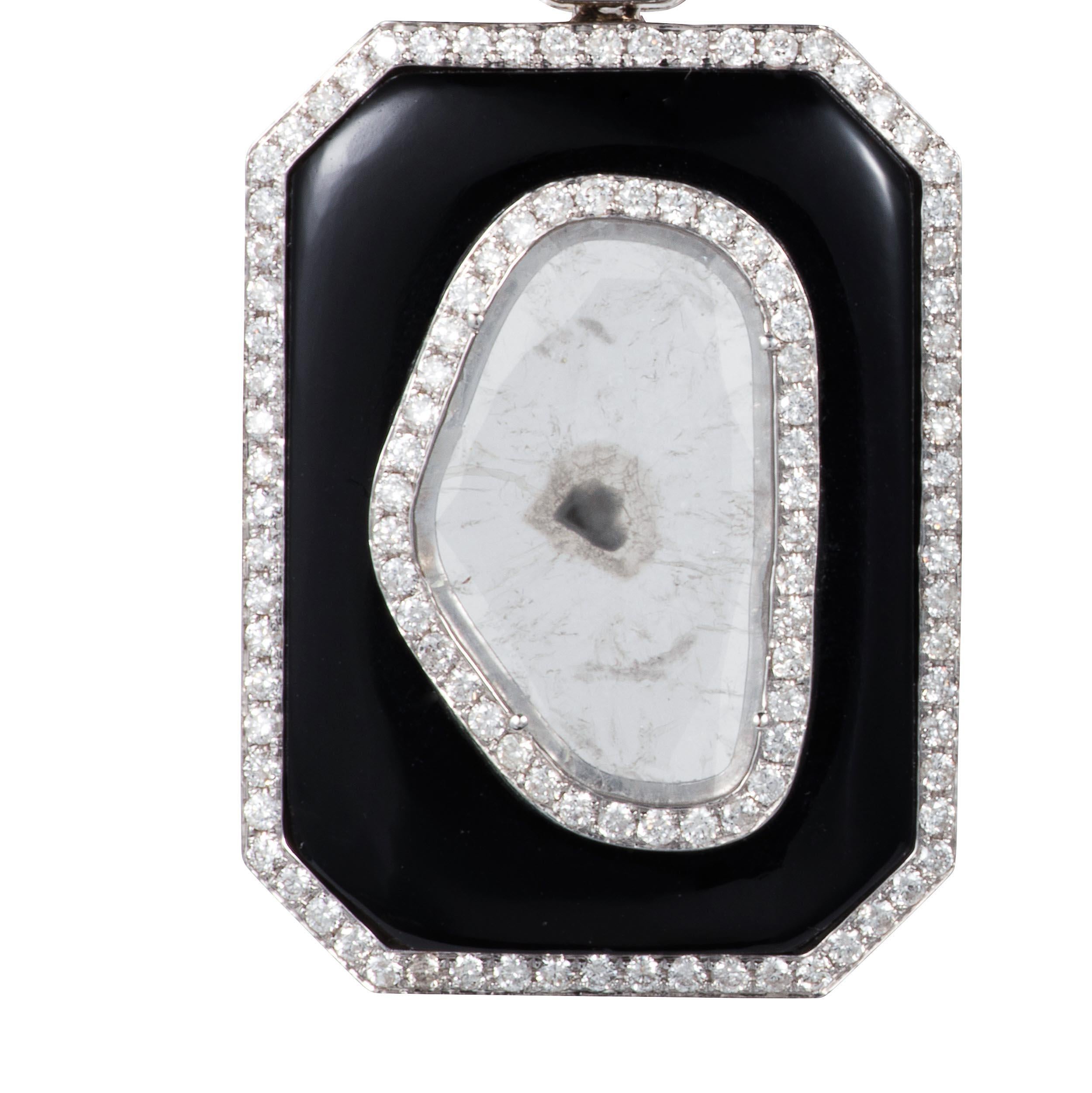 Manpriya B Slice Diamond and Black Onyx 18 Karat White Gold Dangle Earrings  In New Condition For Sale In London, GB