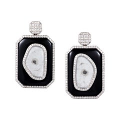 Manpriya B Slice Diamond and Black Onyx 18 Karat White Gold Dangle Earrings Manpriya B Slice Diamond and Black Onyx 18 Karat White Gold Dangle Earrings