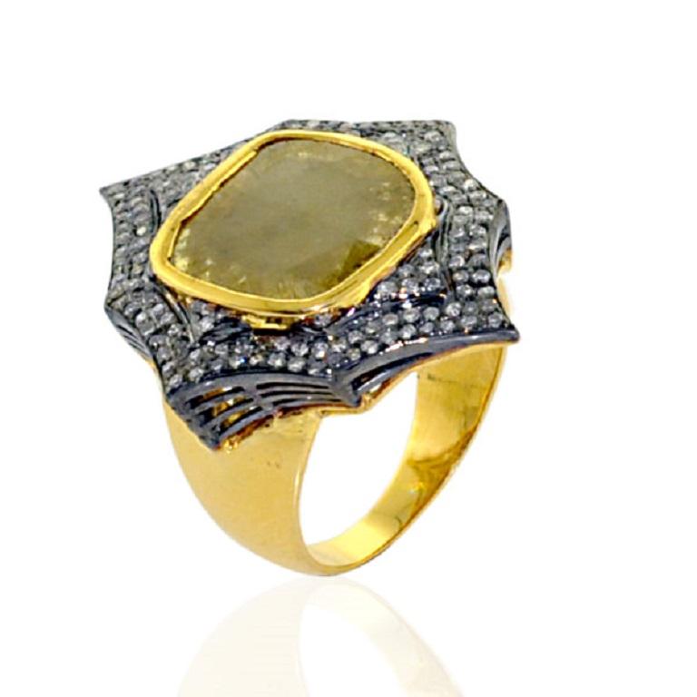 Artisan Slice Diamond Cocktail Ring With Diamonds Made In 14k Gold & Silver For Sale