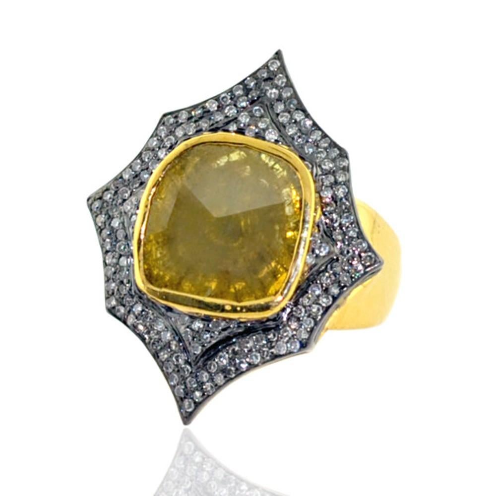 Mixed Cut Slice Diamond Cocktail Ring With Diamonds Made In 14k Gold & Silver For Sale