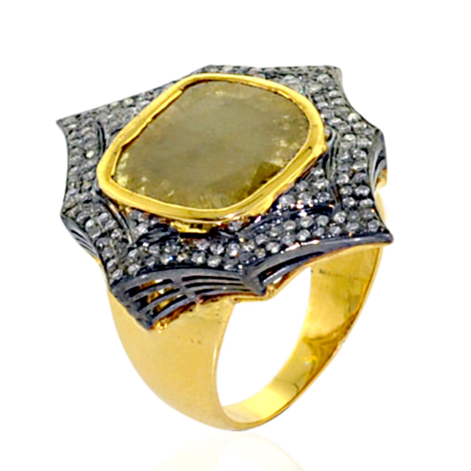 Slice Diamond Cocktail Ring With Diamonds Made In 14k Gold & Silver In New Condition For Sale In New York, NY