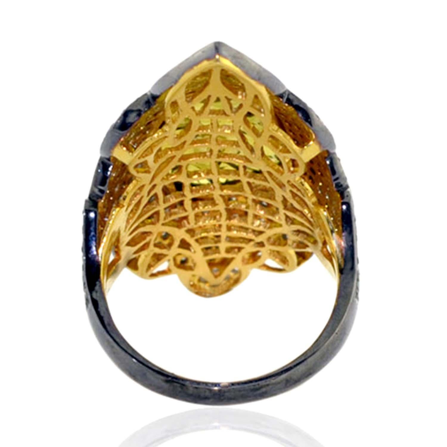 Mixed Cut Slice Diamond Cocktail Ring With Diamonds Made In 14k Gold & Silver For Sale