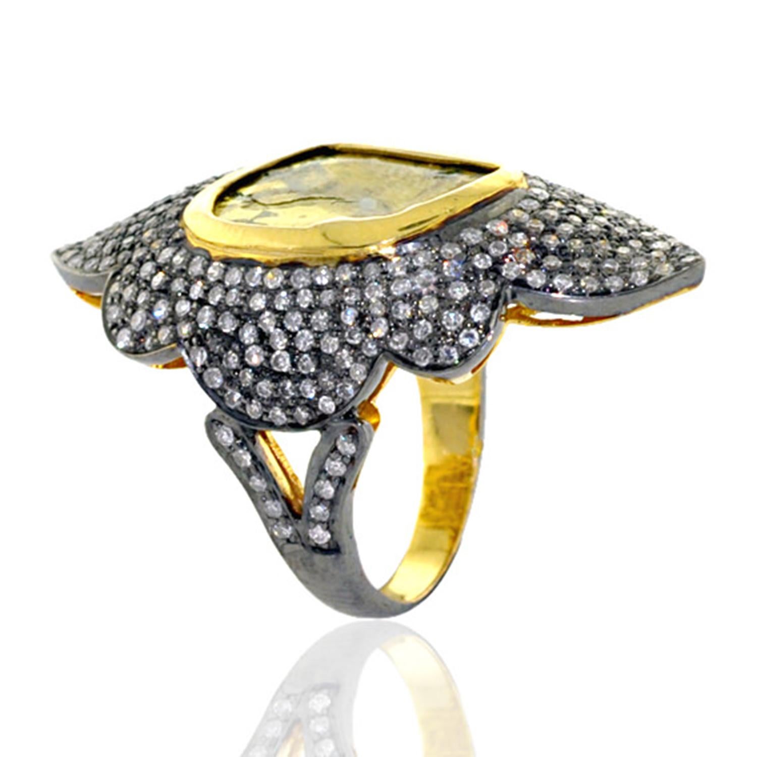Slice Diamond Cocktail Ring With Diamonds Made In 14k Gold & Silver In New Condition For Sale In New York, NY
