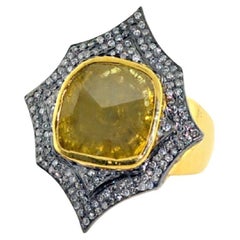 Anello da cocktail con diamanti a fette in oro e argento 14 carati