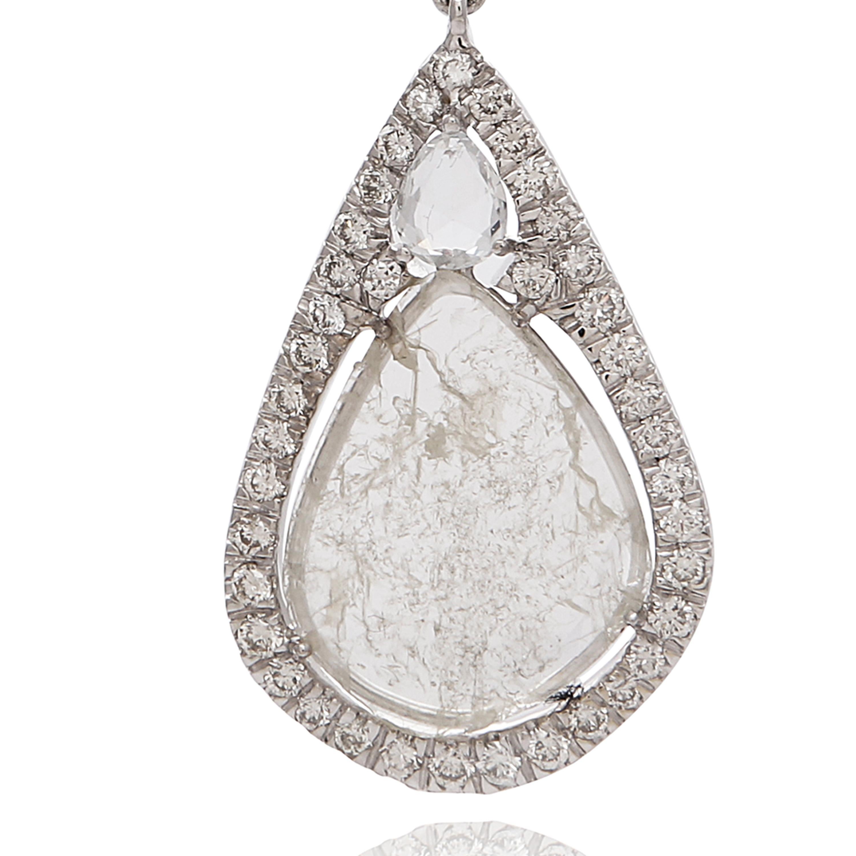 Modern  Manpriya B Slice Diamond, Diamond, White Sapphire Tear Drop Dangle Earrings  For Sale