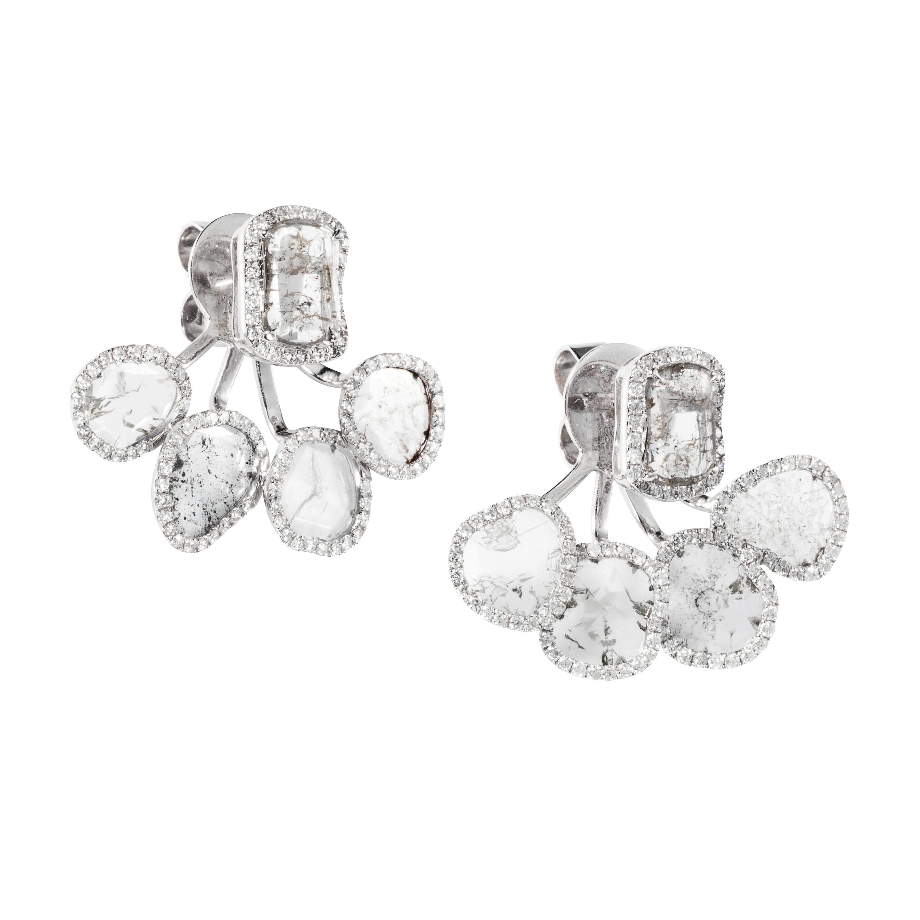 Manpriya B Slice White Diamond 18K White Gold Ear Jackets Stud Earrings For Sale