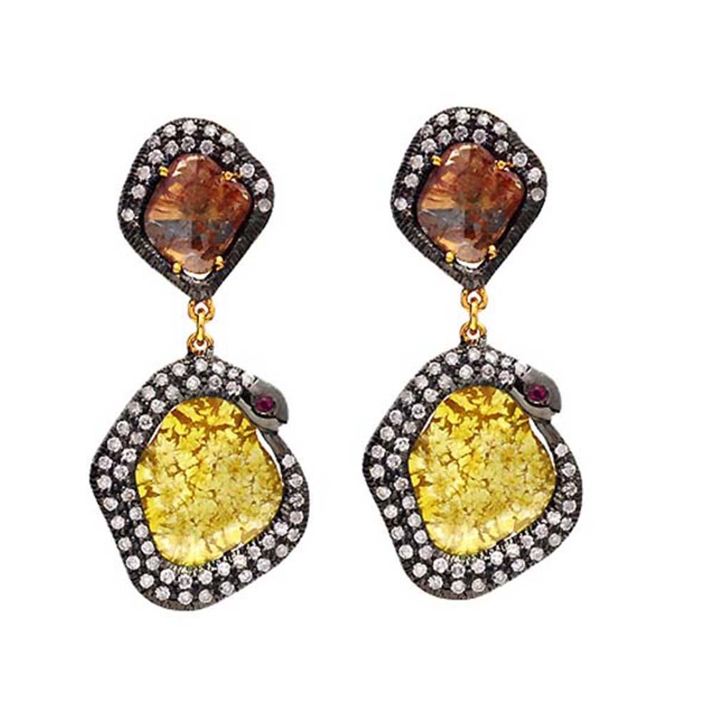 Mixed Cut Slice Diamond Earring in Gold and Silver For Sale