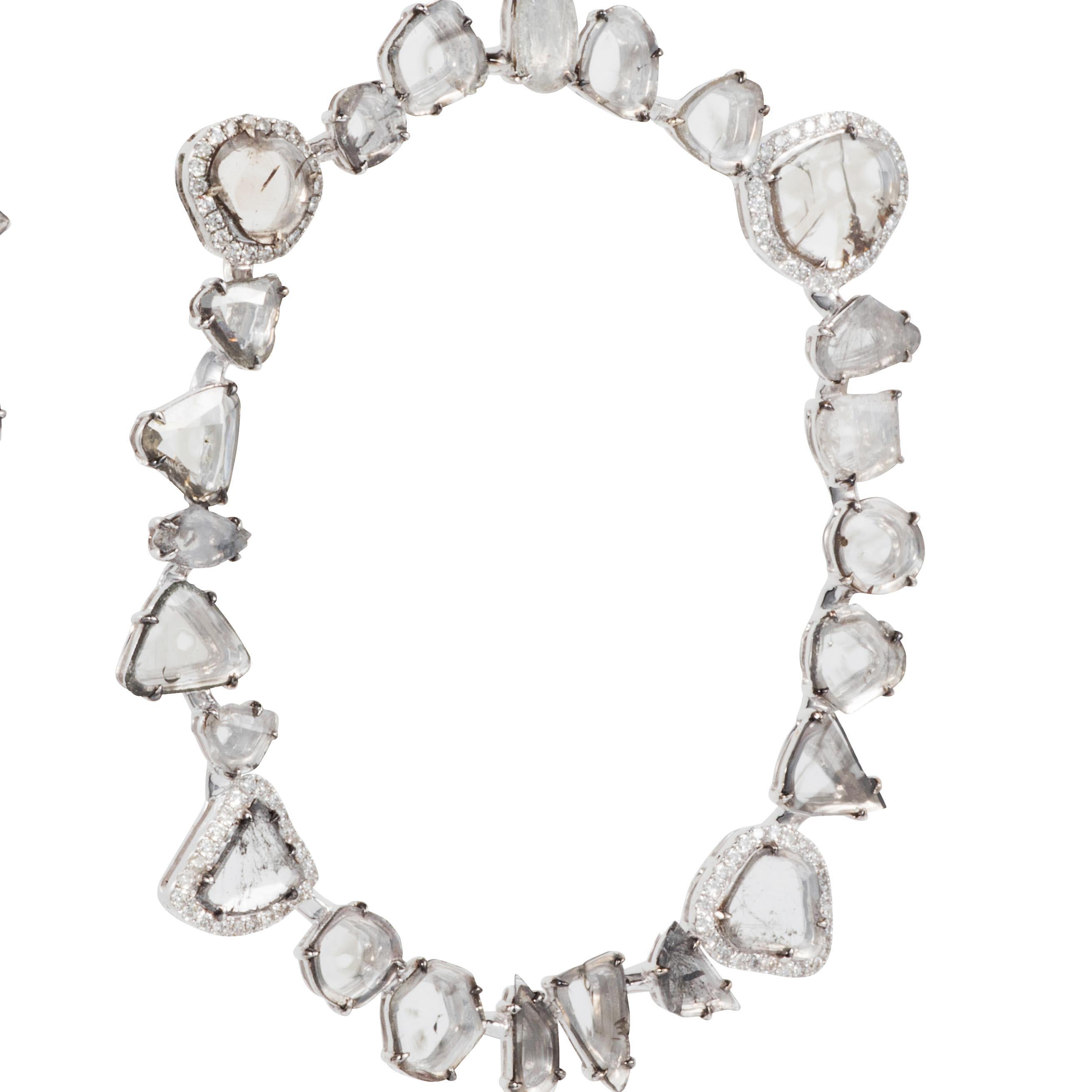 Manpriya B Slice Diamond 18K White Gold Large Hoop Earrings In New Condition For Sale In London, GB
