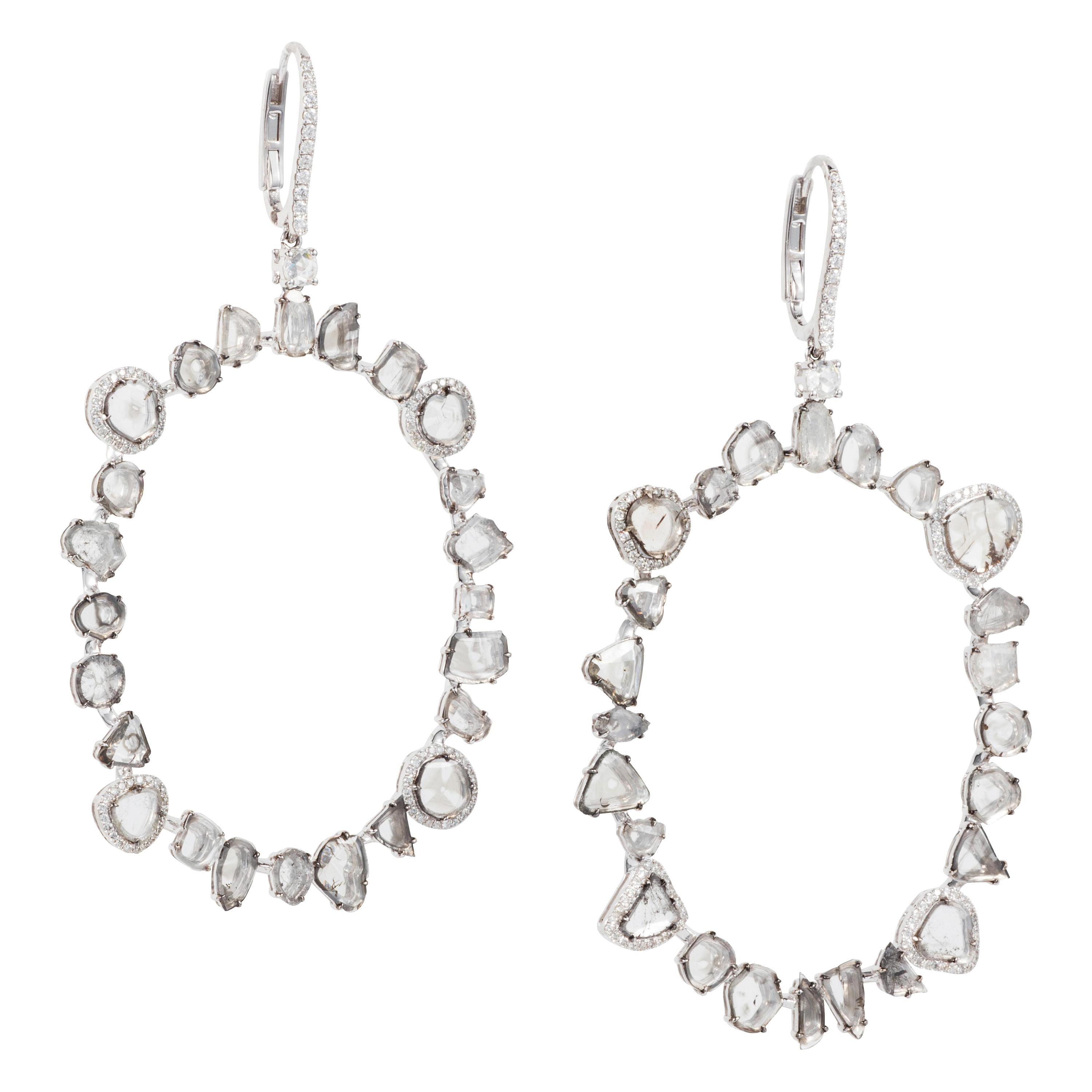 Manpriya B Slice Diamond 18K White Gold Large Hoop Earrings For Sale