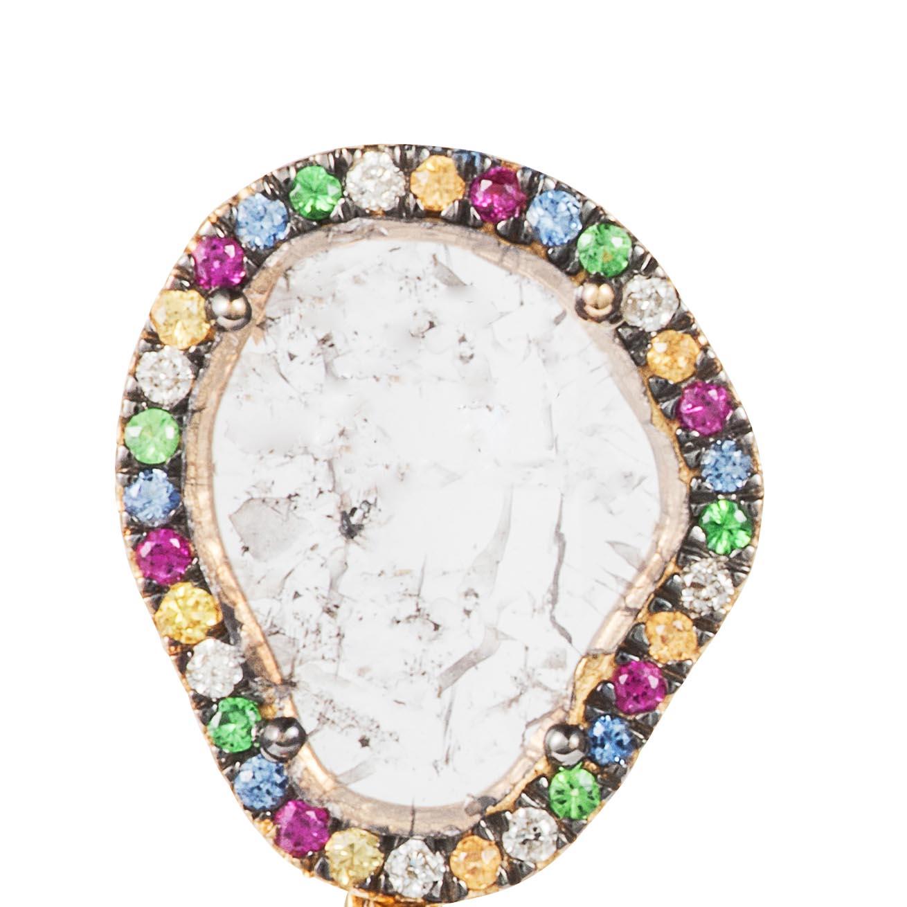 Modern Manpriya B Slice Diamond, Ruby, Coloured Sapphire and Tsavorite Drop Earrings For Sale