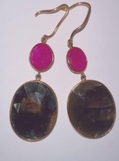 Slice Earrings with Ruby and Sapphire Slices, 14K Gold