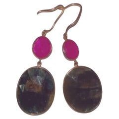 Slice Earrings with Ruby and Sapphire Slices, 14K Gold
