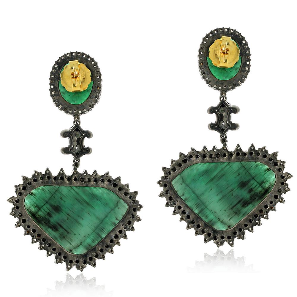 Modern Slice Emerald Earring with Diamonds