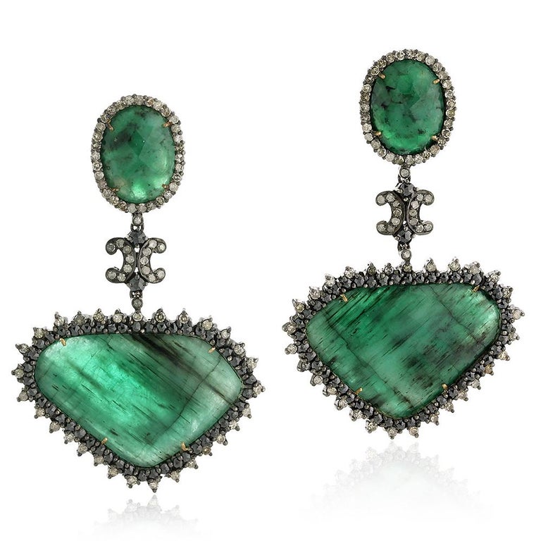 Slice Emerald Earring with Diamonds at 1stDibs