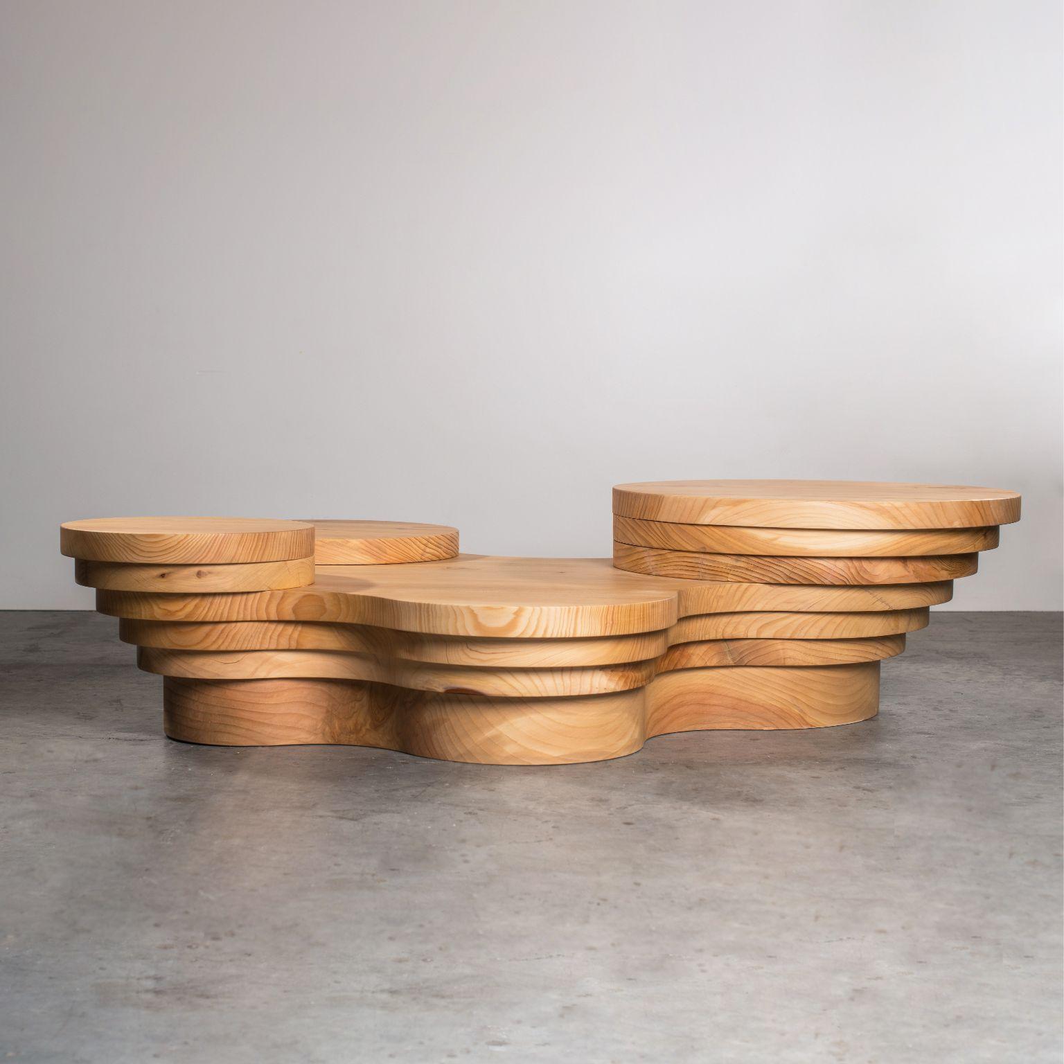 Modern Slice Me Up Cedar Wood Sculptural Coffee Table by Pietro Franceschini