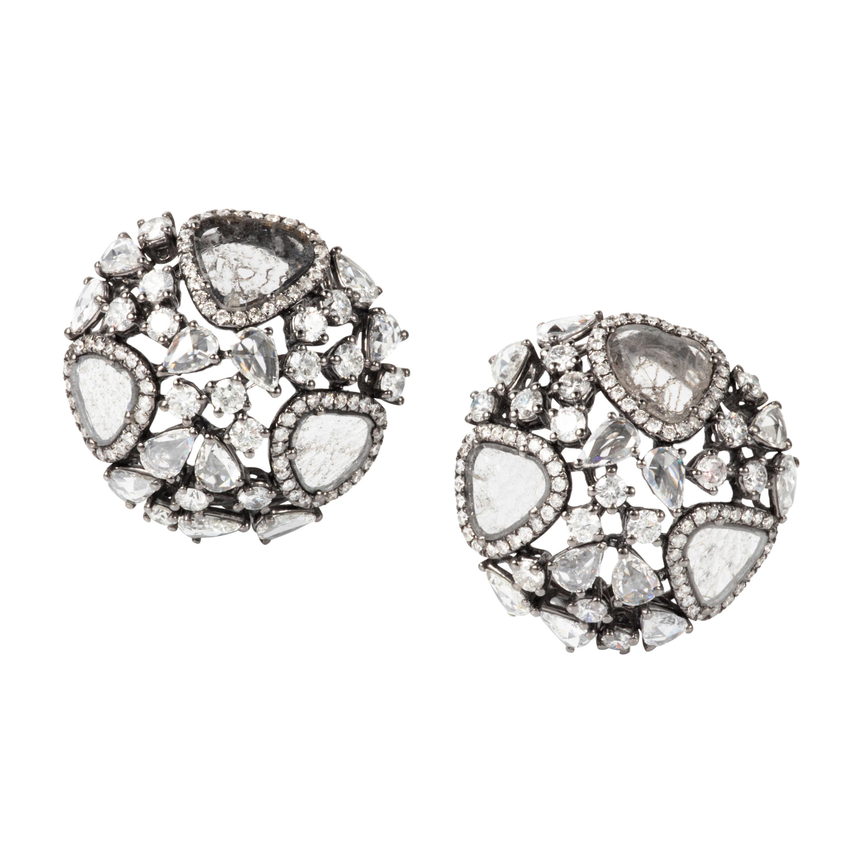 Manpriya B Slice, Rose-Cut & Fancy Diamond 18K Gold Cosmos Clip On Earrings im Angebot