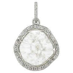 Slice Rosecut Polki Uncut Diamond Solid 14k White Gold Minimalist Pendant