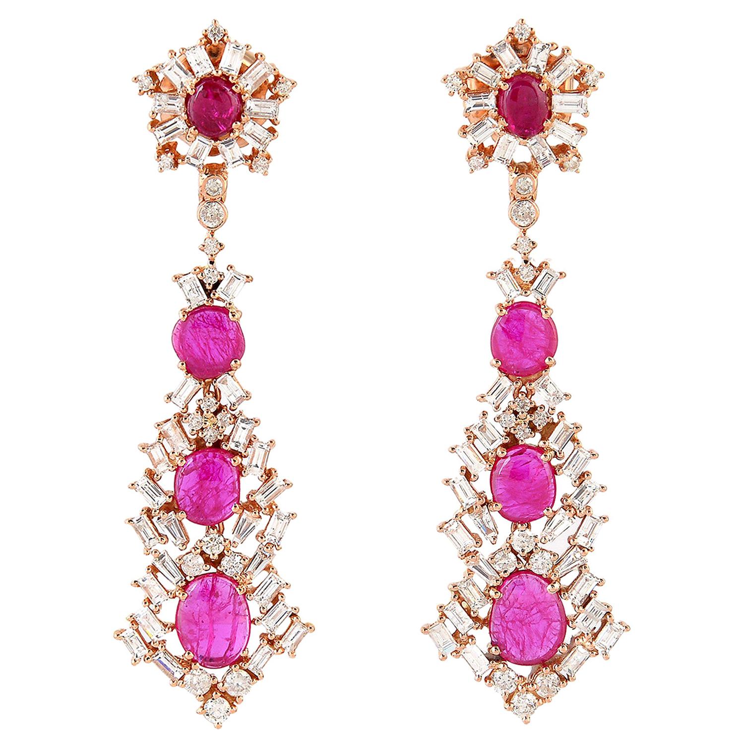 Sliced Ruby and Diamond Designer Earring in 18 Karat Rose Gold