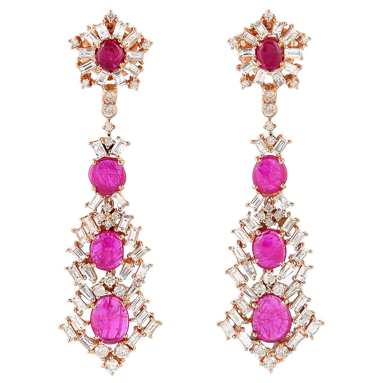 Slice Ruby and Diamond Designer Earring in 18 Karat Rose Gold For Sale ...