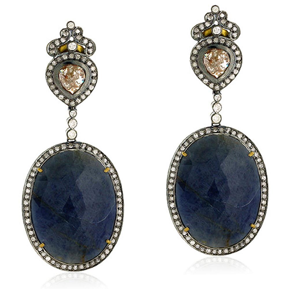 Mixed Cut Slice Sapphire Diamond Dangle Earring For Sale