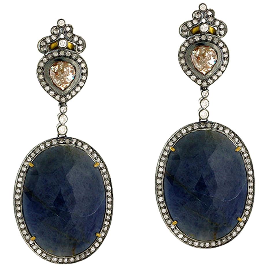 Slice Sapphire Diamond Dangle Earring For Sale